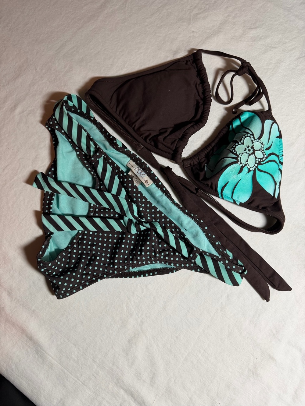 Brown & Aqua Floral Two-Piece Bikini Set